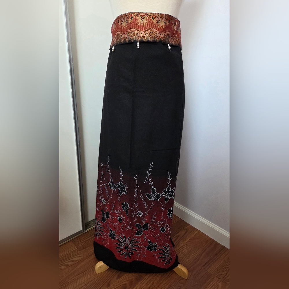 Elegant Black and Red Floral Women's Skirt Wrap-style Made In Thailand New